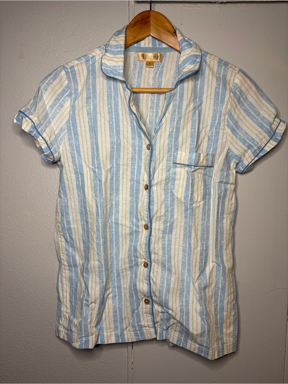 Haute Dreamz Blue White Stripe 100% Cotton Pajama Set Size Small - Picture 3 of 14